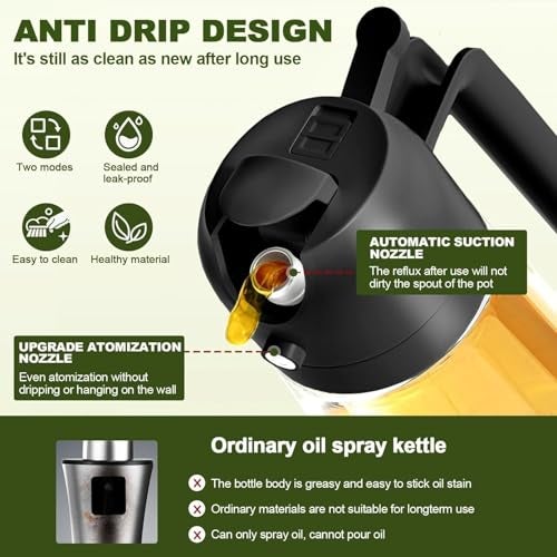 VeriXpress 500ml 2 in 1 Glass Oil Spray Bottle and Dispenser for Kitchen with Nozzle, for Air Fryer, Roasting and Frying, Oil and Vinegar, Pourer and Sprayer Bottle (Multicolor) - Image 3