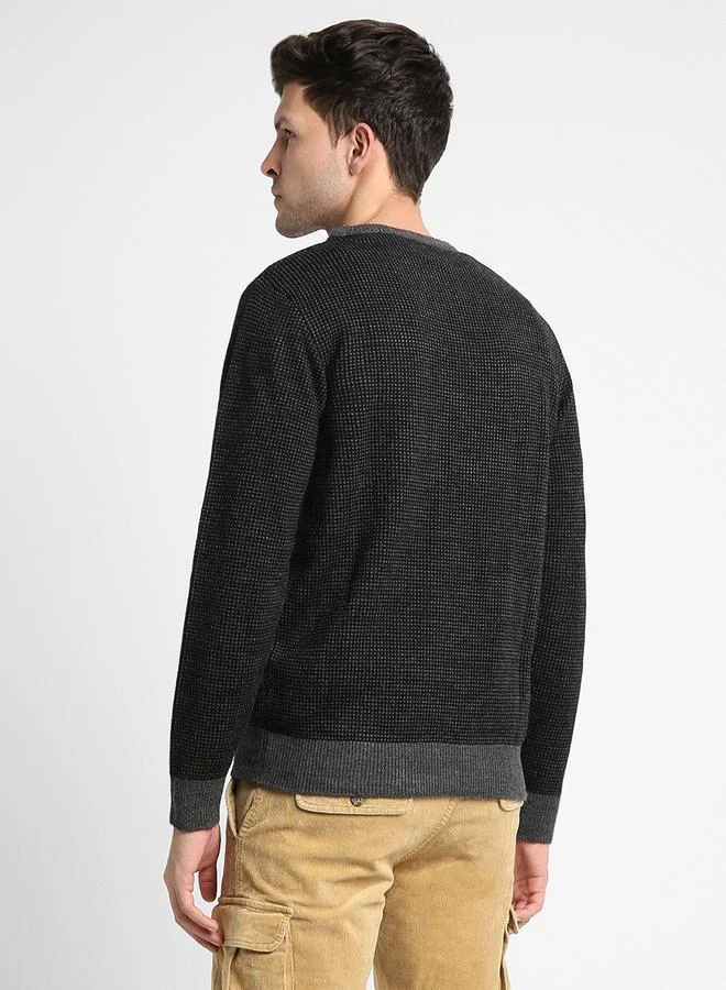 Dennis Lingo Men's Black 100% Acrylic Self Design Regular Fit Sweater