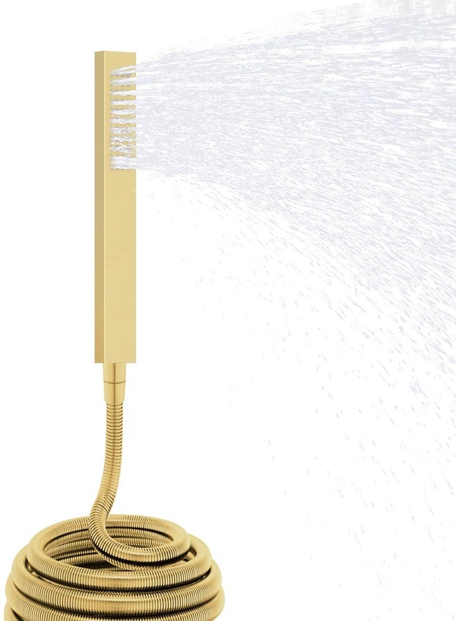 Enga Square Brass Hand Held Shower Head with Hose, Full Body Coverage Powerful Handheld Showerhead Replacement (Without Holder), Brushed Gold - Image 1