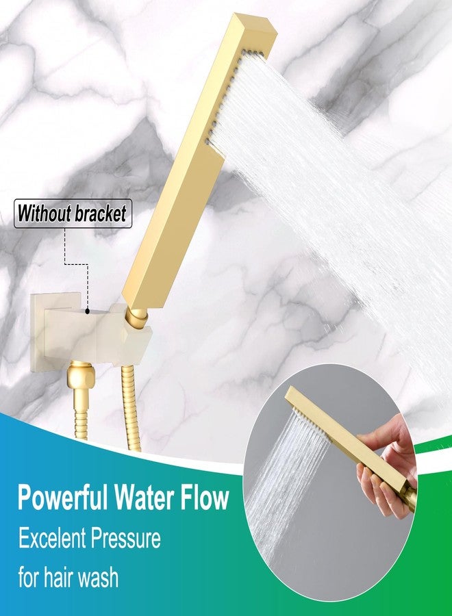Enga Square Brass Hand Held Shower Head with Hose, Full Body Coverage Powerful Handheld Showerhead Replacement (Without Holder), Brushed Gold - Image 2