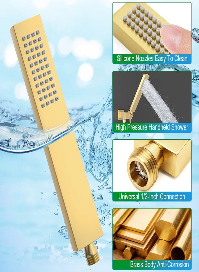 Enga Square Brass Hand Held Shower Head with Hose, Full Body Coverage Powerful Handheld Showerhead Replacement (Without Holder), Brushed Gold - Image 4