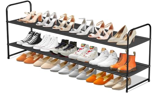 SLEEPING LAMB Long 2Tier Shoe Organizer for Closet Stackable Wide Shoe Rack Holds 18Pairs Low Shoe Shelf Storage for Bedroom Floor EntrywayBlack