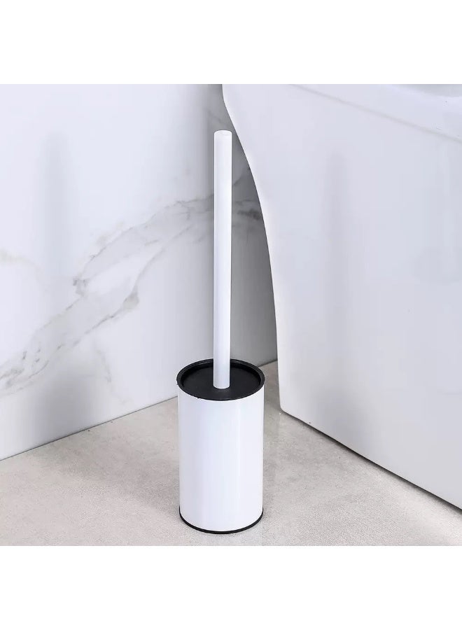 فرشاة المرحاض مع حامل مجموعة الفولاذ المقاوم للصدأ 304 فرشاة تنظيف المرحاض للحمام طابق مستدير واقف فرشاة وعاء المرحاض (أبيض) - Image 2