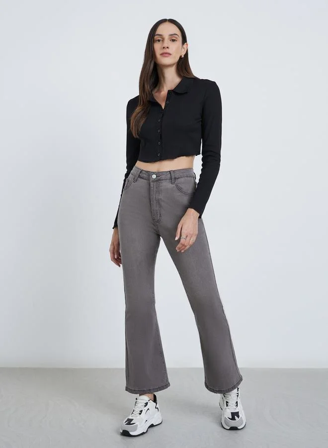 ستايلي Styli Mid Rise Bootcut Washed Jeans
