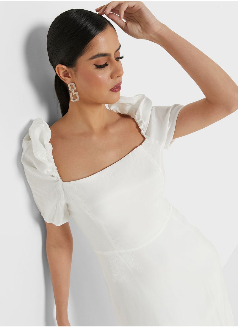 ELLA - Puff Sleeve A-Line Dress - Image 1