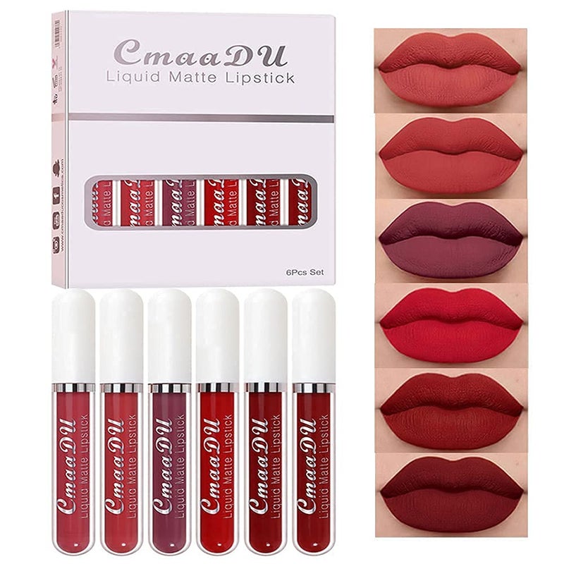 Cmaadu evpct 6Pcs Lipstick Matte Liquid Lipstick Lipgloss Set for Women, Dark Deep Bright Ruby Sexy Brick Red Mauve labiales mate 24 horas originales matte larga duracion 24 Hour Lipstick Long Lasting - Image 3