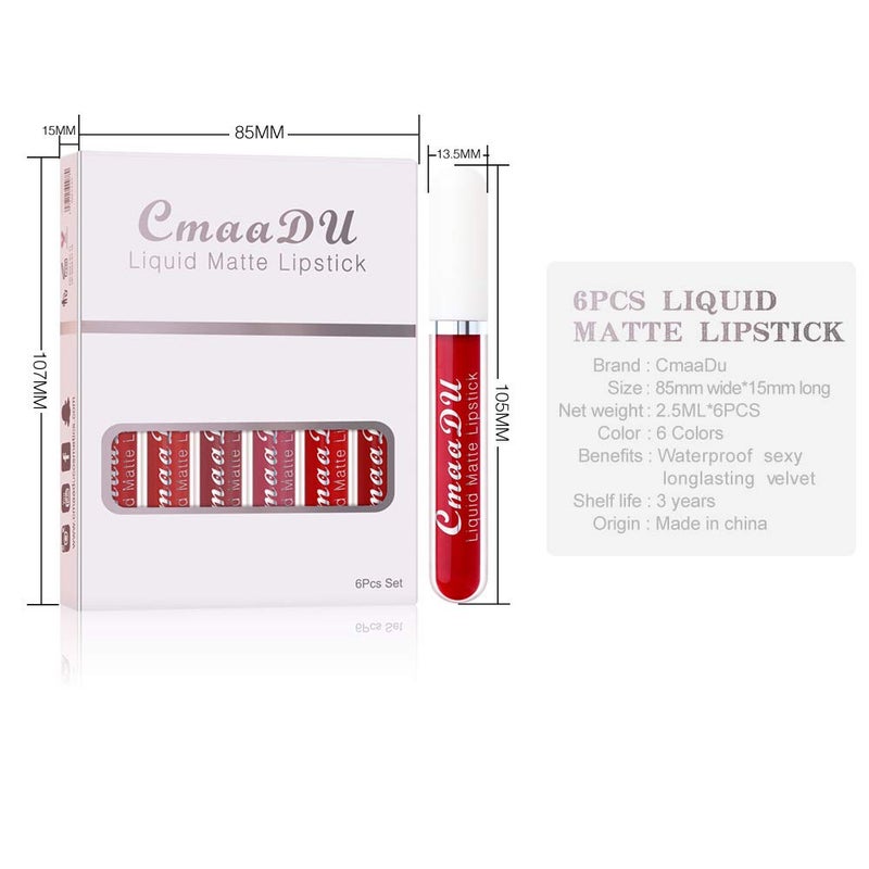 Cmaadu evpct 6Pcs Lipstick Matte Liquid Lipstick Lipgloss Set for Women, Dark Deep Bright Ruby Sexy Brick Red Mauve labiales mate 24 horas originales matte larga duracion 24 Hour Lipstick Long Lasting - Image 5