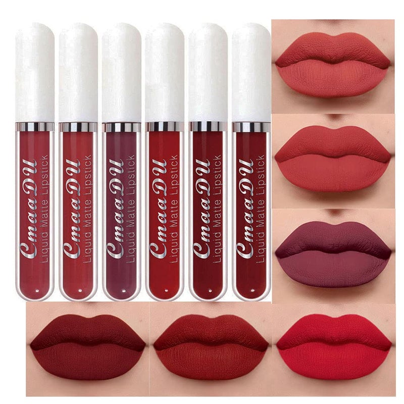 Cmaadu evpct 6Pcs Lipstick Matte Liquid Lipstick Lipgloss Set for Women, Dark Deep Bright Ruby Sexy Brick Red Mauve labiales mate 24 horas originales matte larga duracion 24 Hour Lipstick Long Lasting - Image 2