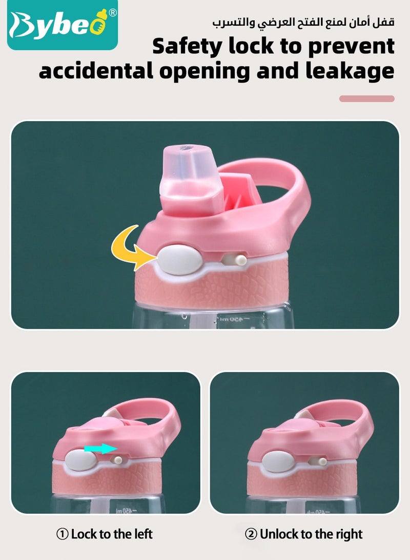 بيبو زجاجة ماء للأطفال من تريتان مع قشاط ومقبض، كوب طفل لطيف مضاد للتسرب، زجاجة شرب للأولاد والبنات في المدرسة، أكواب شرب قابلة لإعادة الاستخدام للاستخدام في الداخل والخارج، للنزهات والسفر بسعة 480 مل. - Image 4