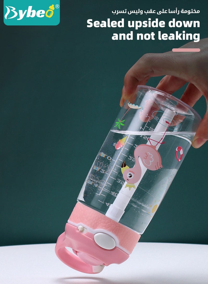 بيبو زجاجة ماء للأطفال من تريتان مع قشاط ومقبض، كوب طفل لطيف مضاد للتسرب، زجاجة شرب للأولاد والبنات في المدرسة، أكواب شرب قابلة لإعادة الاستخدام للاستخدام في الداخل والخارج، للنزهات والسفر بسعة 480 مل. - Image 5