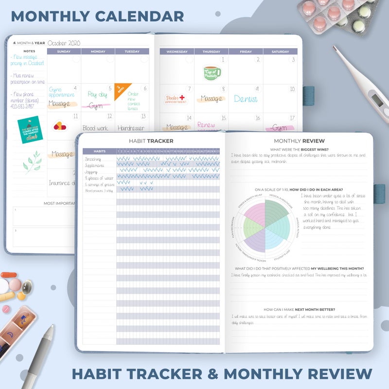 Clever Fox Compact A5 Medical Planner 12-Month â€“ Medical Notebook, Health Diary, Wellness Journal to Track Health â€“12 Months (Windy Blue) - Image 4