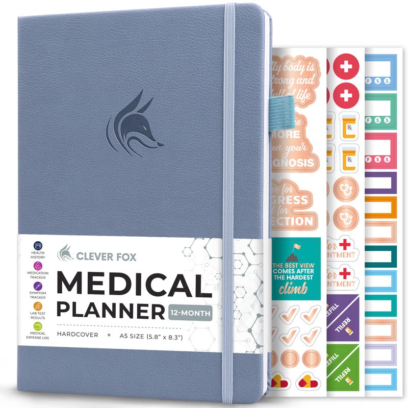 Clever Fox Compact A5 Medical Planner 12-Month â€“ Medical Notebook, Health Diary, Wellness Journal to Track Health â€“12 Months (Windy Blue) - Image 1