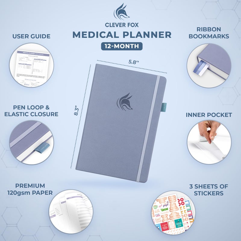 Clever Fox Compact A5 Medical Planner 12-Month â€“ Medical Notebook, Health Diary, Wellness Journal to Track Health â€“12 Months (Windy Blue) - Image 2