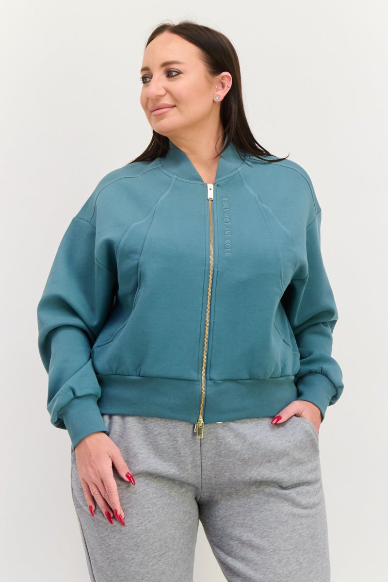 Adidas Women Plus Size Long Sleeves Running Sweatshirt, Green  - Image 1