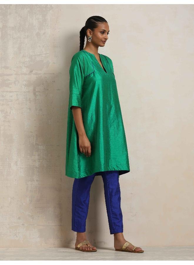 trueBrowns Bright Green Silk Kurta Co-ord Set - Image 1