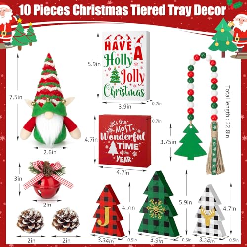 Asoulin Farmhouse Christmas Tiered Tray Decor 10 PCS Set with Wooden Signs Gnome Plush Kitchen Table Mantel Party - Image 3