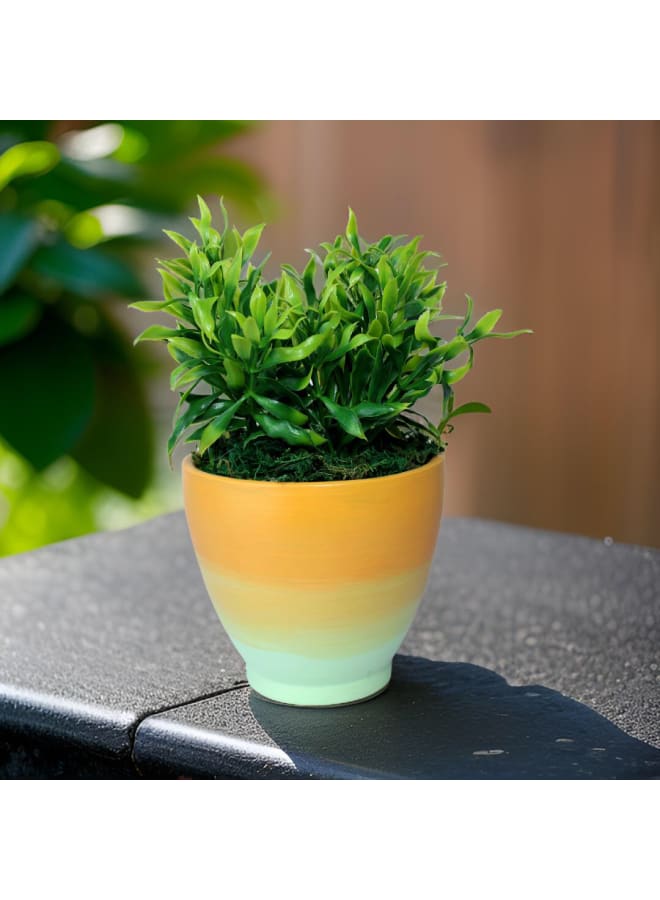 Handnade artificial plant pot - orange &light blue- 18*10 cm