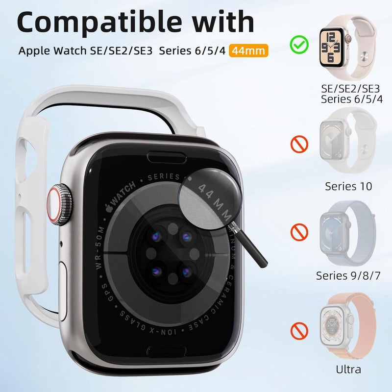 2 Pack [NO Screen Protector] Bumper Case for Apple Watch SE 3 (2025)/ SE2/ SE/Series 6/5/4 44mm, Slim Thin Shockproof Bumper Cover, Hard PC Protective Frame All-Around Edge, White - Image 5
