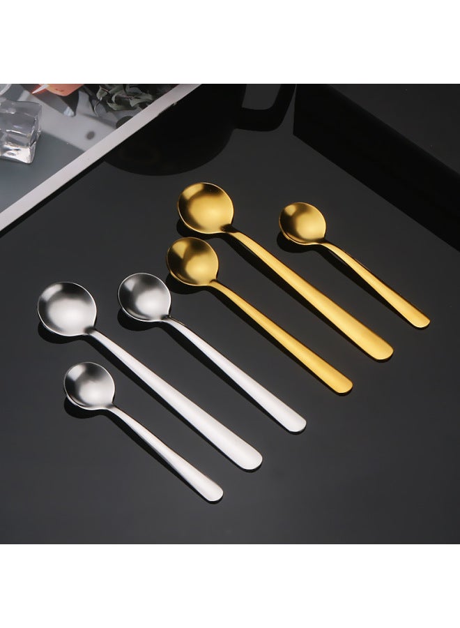 304 Stainless Steel Seasoning Spoon Golden Coffee Spoon Dessert Spoon Household Children's Spoon Salt Special Spoon-Specifications:11cm Small Round Spoon (gold)  - Image 1