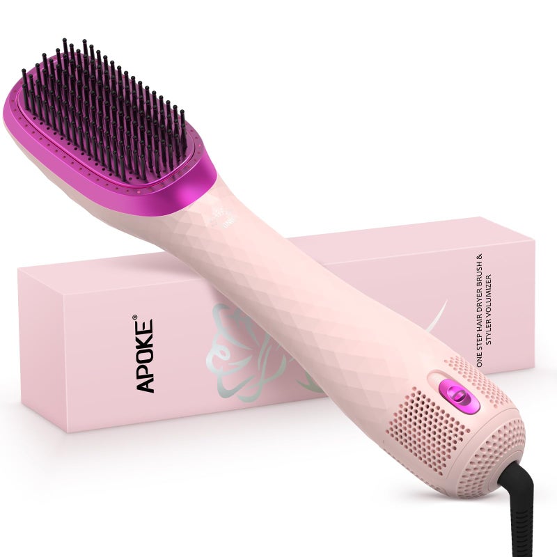 APOKE 3 in 1 Hair Dryer Brush Professional 1200W Powerful Ceramic Tourmaline 3 Heat/2 Speed Settings One Step Hair Dryer and Styler (Pink) - Image 1