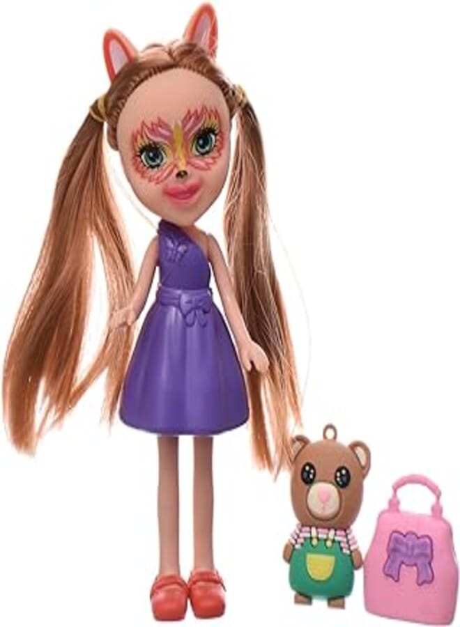 Plastic Bride Doll Long Hair With Small Teddy Bear And HandBag Add More Funny For Children Set Of 3 Pieces - Multi Color