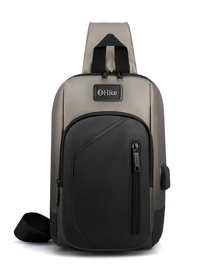 Hike Crossbody Sling Bag Synthetic Water Resistant Unisex Small Shoulder Bag with Built in USB Port for Business Travel Outdoor Shopping, HK2032-DARKGREY - Image 2