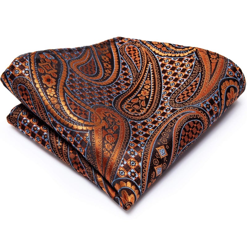 Dubulle Mens Orange Rust Paisley Floral Silk Tie for Men Striped Necktie Pocket Square Cufflinks Set Wedding Business - Image 5