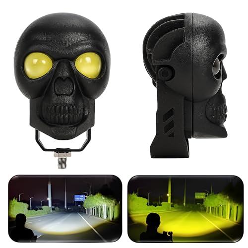 ELTRON TURBO Imported 1 Year Warranty Skull Original Design 12-24V 120W DC Power Led Bright Fog Light Waterproof Spotlight Universal Fit For All Bikes,Scooties,Car (Pack of 2, Yellow, White, Switch) - Image 2
