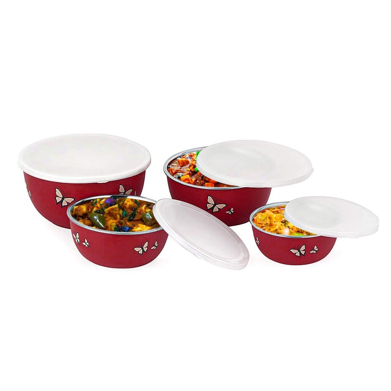 Zaib Stainless Steel Micrwoave Safe Euro Mixing Bowl with lid for kitchen | Food Storage Container (Red Buttefly Set 4) - Image 2