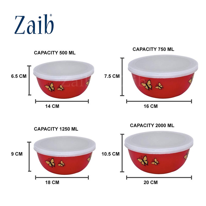Zaib Stainless Steel Micrwoave Safe Euro Mixing Bowl with lid for kitchen | Food Storage Container (Red Buttefly Set 4) - Image 5