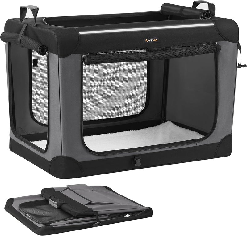 FEANDREA Foldable Dog Cranch, 36 Inch Transport Box for Large Dogs, Dog Carrier, Oxford Fabric, with 4 Mesh Doors, Handles, Food Compartments and Water Bottle, Ink Black PDC019B01 - Image 1