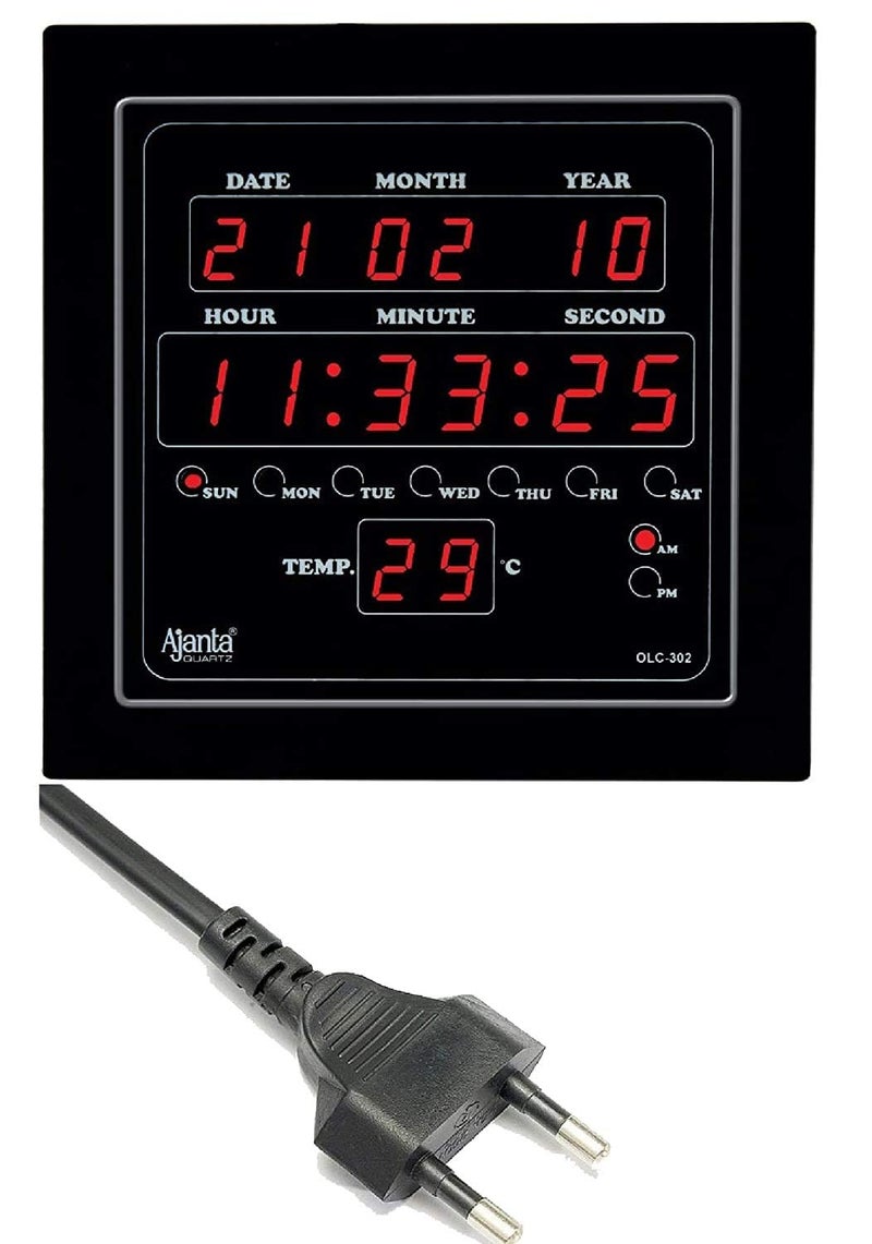 Ajanta Quartz OLC - 302 Plastic Digital Red LED Square Wall Clock (Black, 25.4 cm x 25.4 cm x 3.5 cm) - Image 2