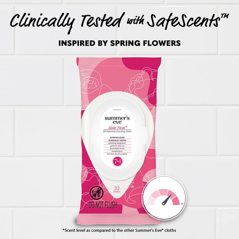 Summer's Eve Sheer Floral Daily Refreshing Feminine Wipes, Removes Odor, pH balanced, 32 Count, 4 Pack - Image 4