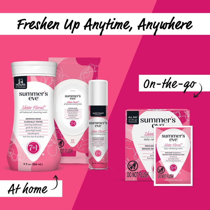 Summer's Eve Sheer Floral Daily Refreshing Feminine Wipes, Removes Odor, pH balanced, 32 Count, 4 Pack - Image 5