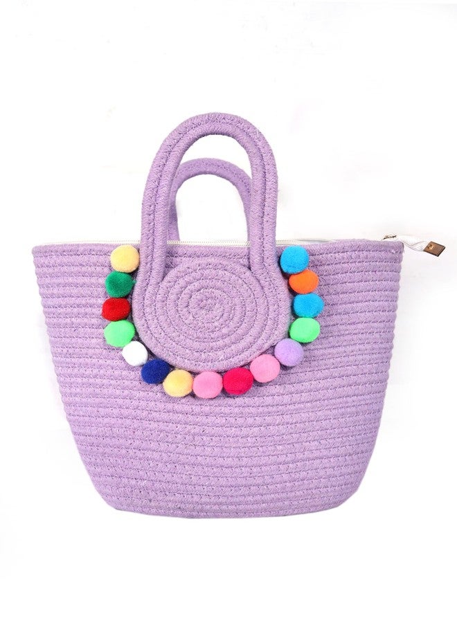 AARVYAN Women’s Jute Handbag - Eco-Friendly Casual Tote Bag for Daily Use, Office, Shopping & Travel - Lightweight Shoulder Bag with Spacious Compartment & Durable Handles (Purple) - Image 1