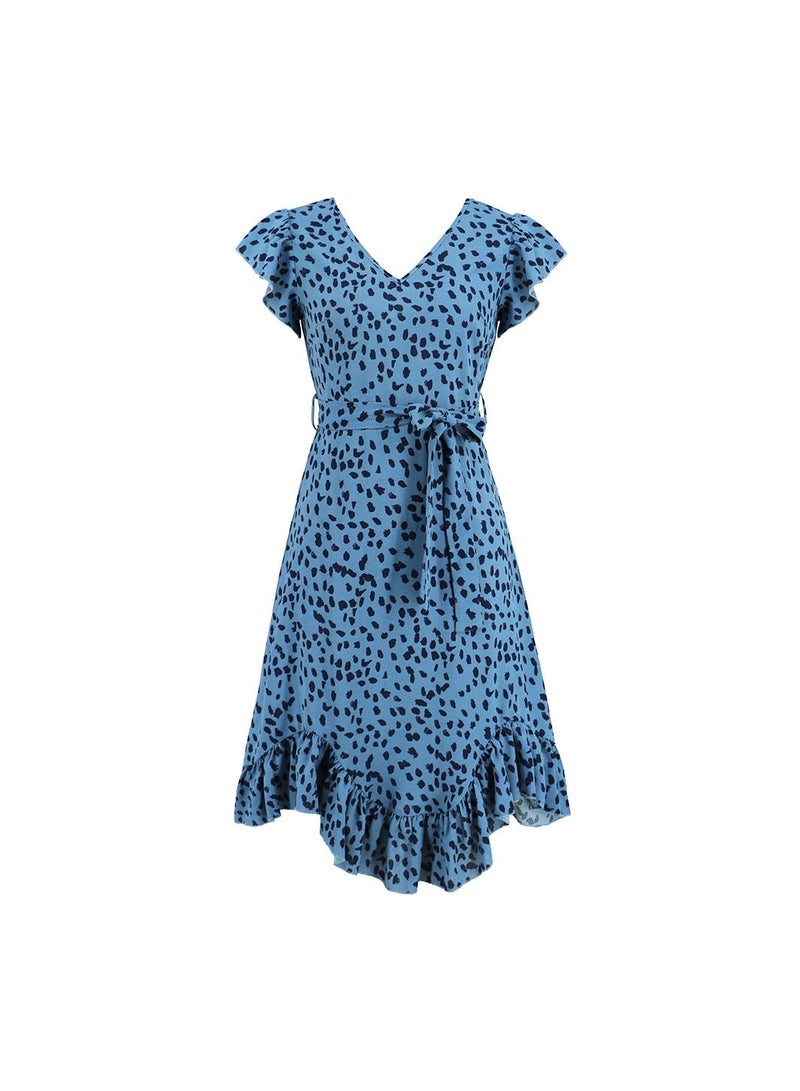 Loquat Slim Fit V-Neck Ruffle Short Sleeve Leopard Print Dress  - Image 1