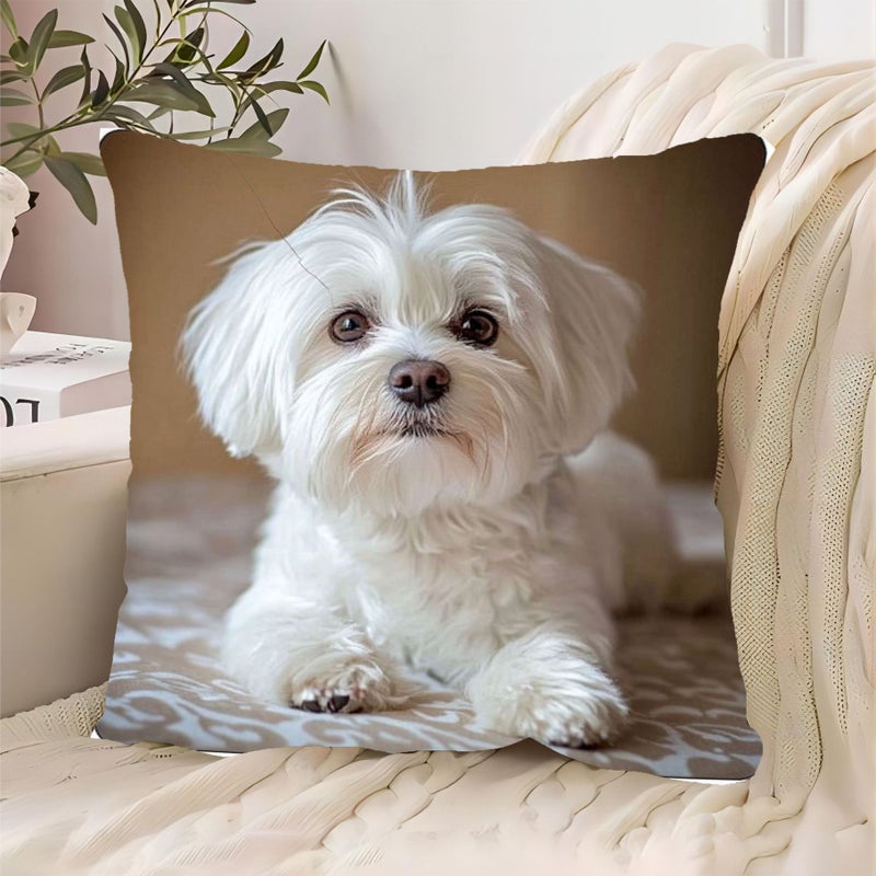 Maltese Dog Farting Pillow 40x40Cm Polyester Plush with Zipper Machine Washable Decor - Image 1