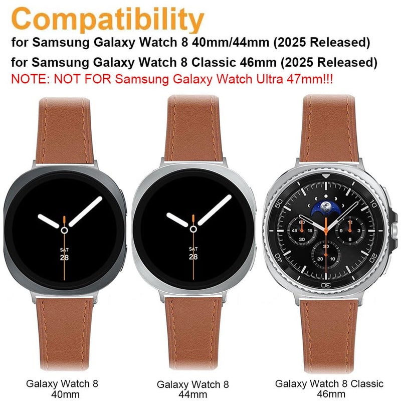 Sankel Compatible for Samsung Galaxy Watch 8 40mm 44mm/8 Classic 46mm Bands Leather, Women Men Genuine Leather Sport Replacement Strap Adjustable Wristbands Band for Galaxy Watch 8/8 Classic (Brown) - Image 2