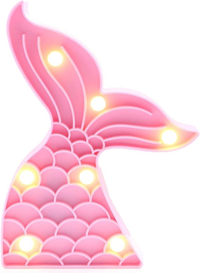 JunyRuny Mermaid Birthday Decorations for Girls, Light Up Mermaid Tail Sign for Party, Pink Little Mermaids Party Decorations for her, Under the Sea Baby Shower Decorations - Image 1