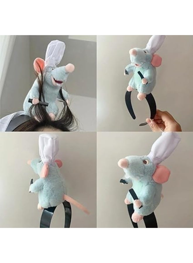 قبعة رأس فأر الطبخ، فأر مخملي، مع مشبك شعر، أزرق، لعبة طاهٍ - Image 3