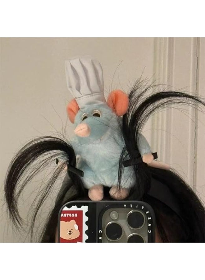 قبعة رأس فأر الطبخ، فأر مخملي، مع مشبك شعر، أزرق، لعبة طاهٍ - Image 5