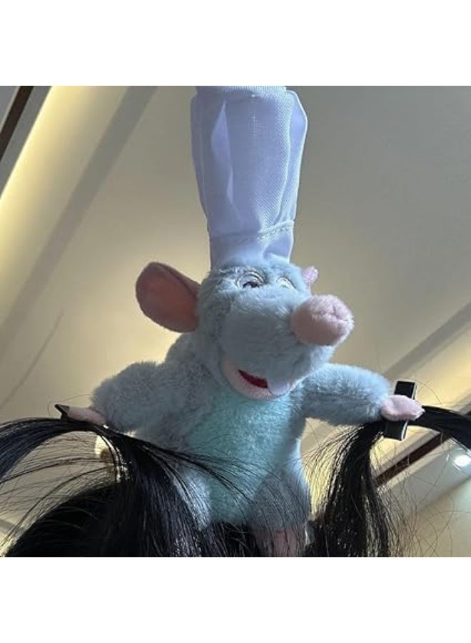 قبعة رأس فأر الطبخ، فأر مخملي، مع مشبك شعر، أزرق، لعبة طاهٍ - Image 2