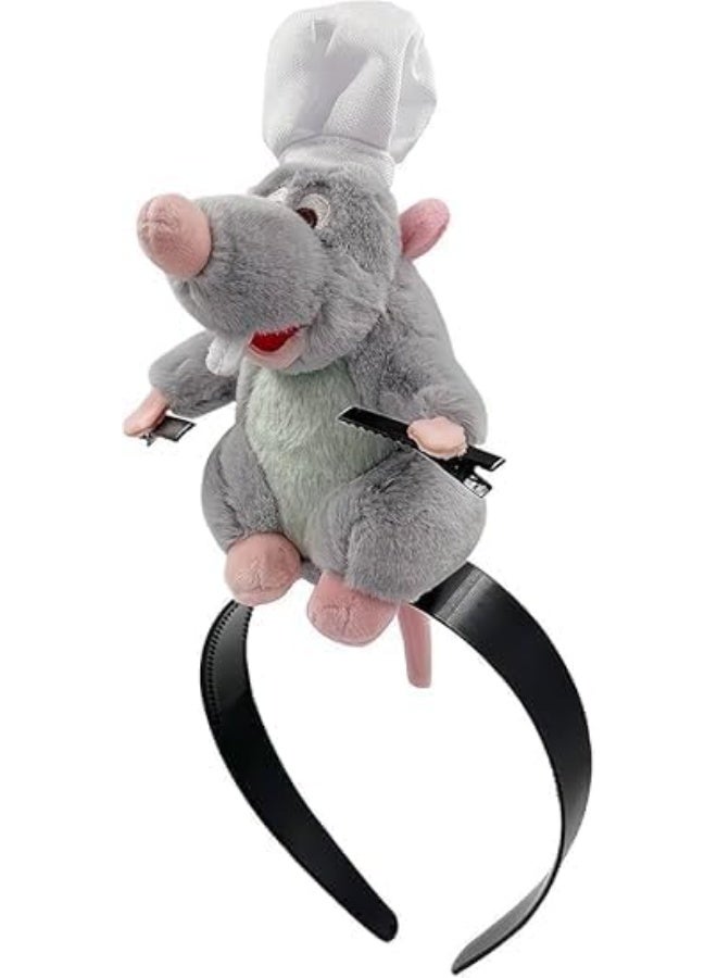 قبعة رأس فأر الطبخ، فأر مخملي، مع مشبك شعر، أزرق، لعبة طاهٍ - Image 1