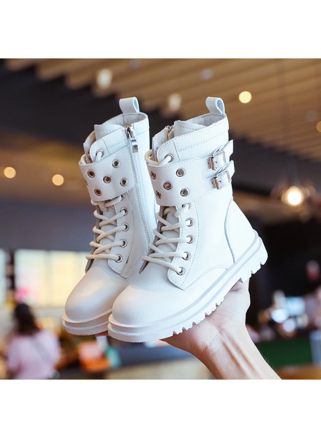 Girls Martin Boots Microfiber Children's Short Boots Spring And Autumn Single New British Style Show Black Cotton Boots