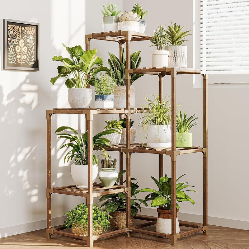 Bamworld Indoor Outdoor Plant Stand Shelf Corner Table 7 Pots Holder for Living Room Multiple Plants Patio Balcony Garden Decor - Image 1