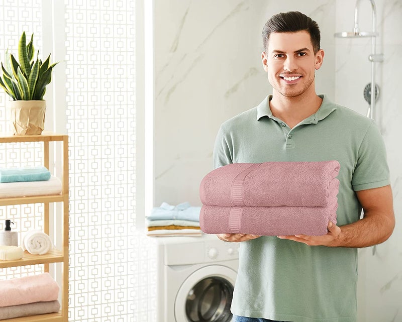 TIQH 600 GSM 100 Cotton Highly Absorbent and Quick Dry Extra Large BathBeach TowelJumbo Bath Sheet 36x72 Inches Dusty Pink - Image 5