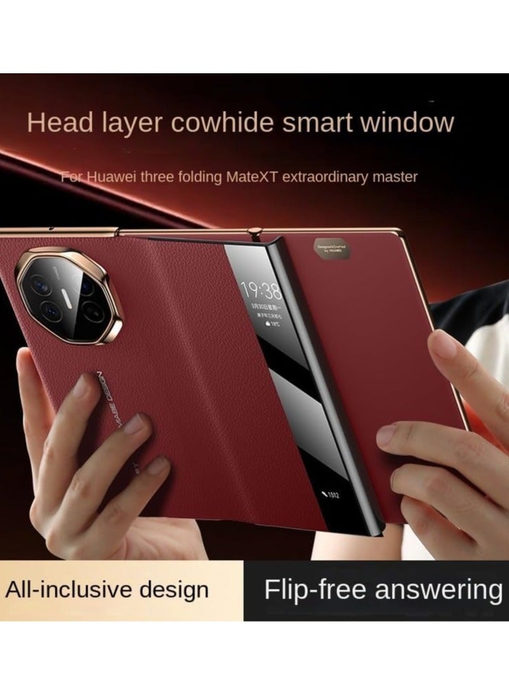 general Leather Case for Huawei Mate XT Ultimate (2024),With Smart Window,Anti-fingerprint Leather Phone Case for Mate XT Ultimate - Image 2