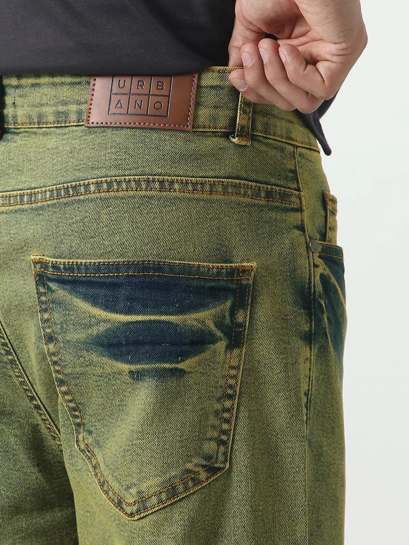 Urbano Fashion  Urbano Fashion Men's Ice Blue Straight Fit Heavy Washed Jeans Stretchable  | Best Price UAE