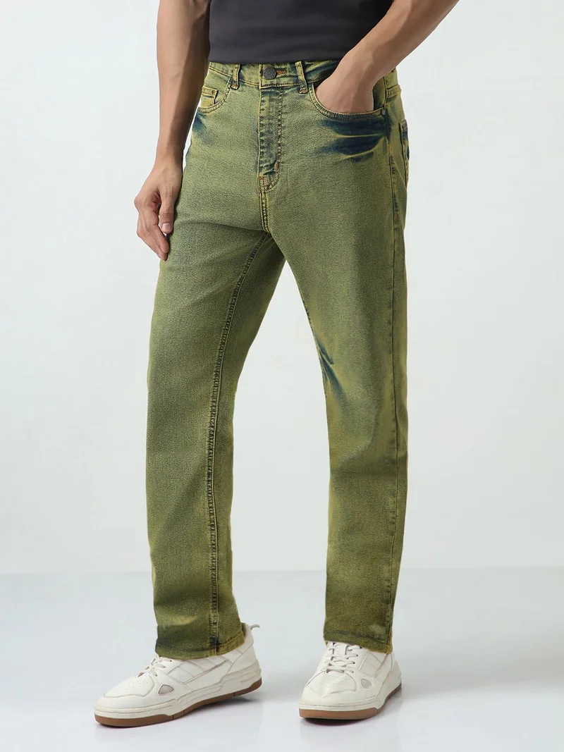 Urbano Fashion  Urbano Fashion Men's Ice Blue Straight Fit Heavy Washed Jeans Stretchable  | Best Price UAE