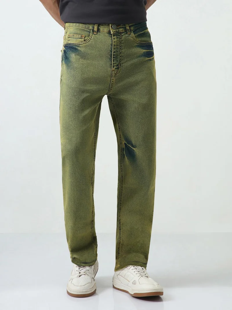 Urbano Fashion Men's Ice Blue Straight Fit Heavy Washed Jeans Stretchable